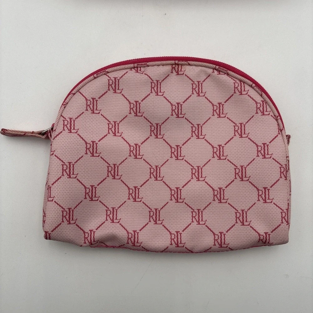 Lauren Ralph Lauren LRL Cosmetic Makeup Bags Pink &‎ Red Zipper Pouch Lot Of 2